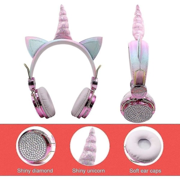 Trådlösa barnhörlurar Unicorn-hörlurar med justerbart pannband (roséguld)
