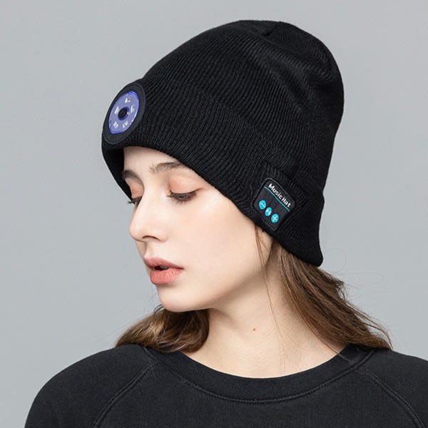 LED-hatt Bluetooth-hørlursmössa med lysmodus vinterhatt for män kvinner resor utendørs løping vandring cykling svart