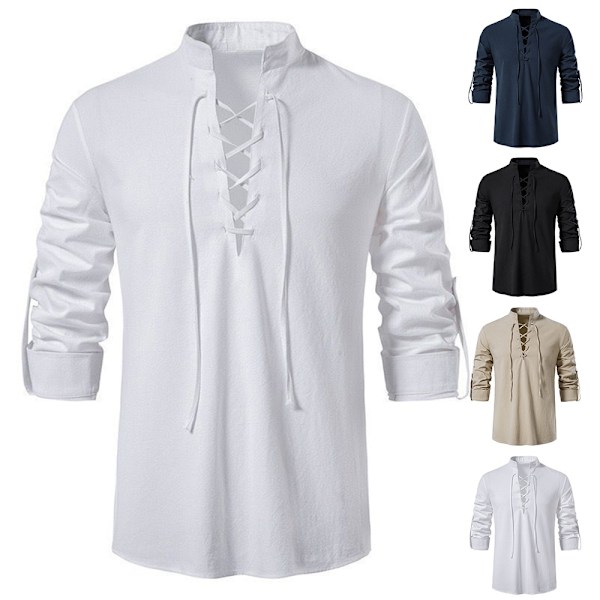 Piratspets T-shirt med snörning och lång ärm för män aprikos apricot L