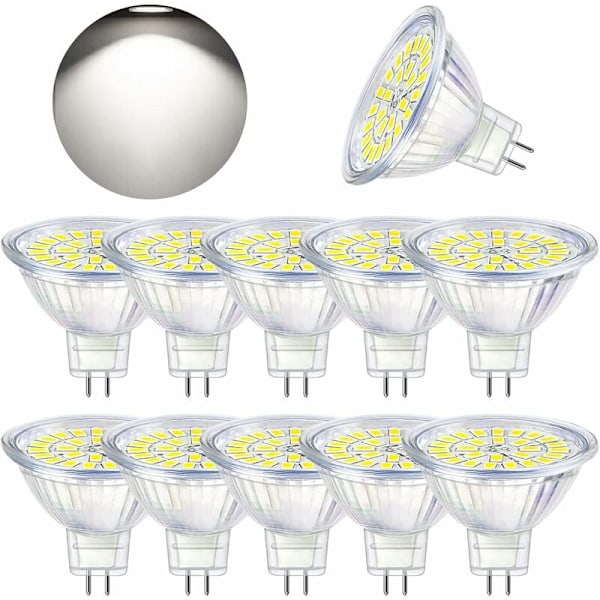 GU5.3 LED-lampa, kallvit 6000K, MR16 LED AC DC12V 3W motsvarande 30W halogen, icke-dimmbar LED-spotlight, 10-pack [Energiklass F]