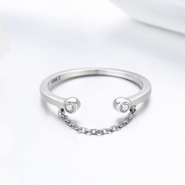 Minimalistisk Sterling Silver Stapelbara Ringar Justerbar CZ Chain Eternity Engagement Bröllopsring för kvinnor Flickor