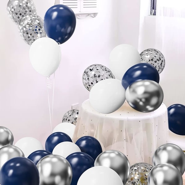 Tummansininen hopea valkoinen konfetti ilmapallojen kaarisarja, 120 kpl 12in 10in 5in Latex Garland Arches Kit valmistujaisiin, syntymäpäiviin, häihin, vuosipäiviin, Cele