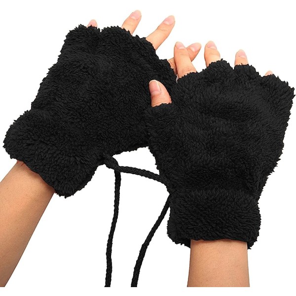 Kvinder Bear Plys Cat Paw Claw Glove Bløde vinterhandsker Fingerløse handsker (sort)