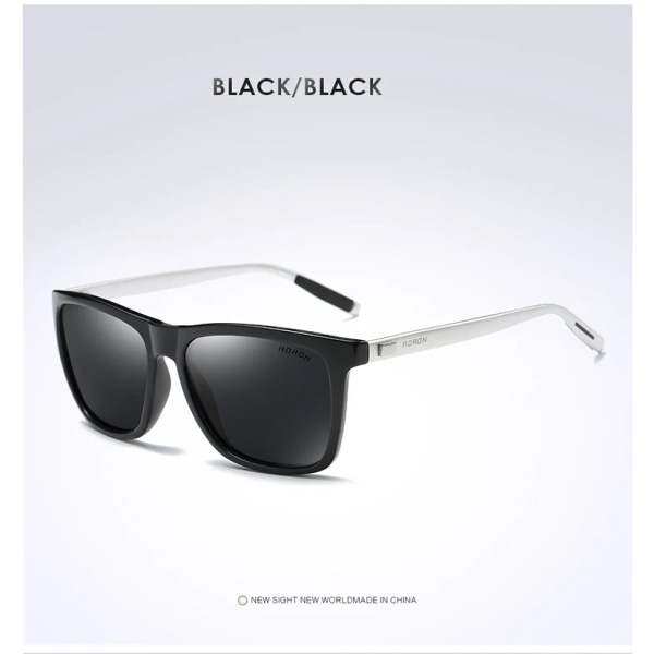 AORON Polarized Solglasögon Herr Klassisk Fyrkantiga Solglasögon UV400 Spegel Aluminium Ben Glasögon Black Silver-Bl