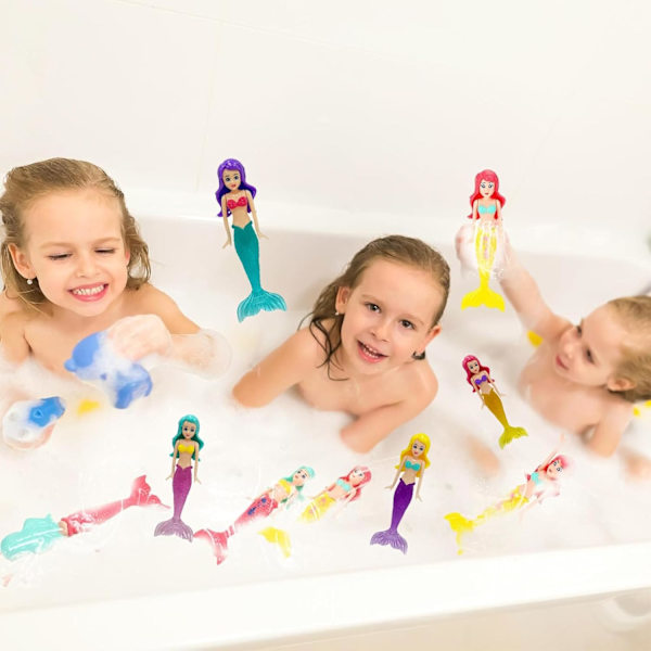 Sjöjungfru Poolleksaker för Barn, 4-Pack Flytande Badleksaker med Fenor och Stjärtar [YDE]