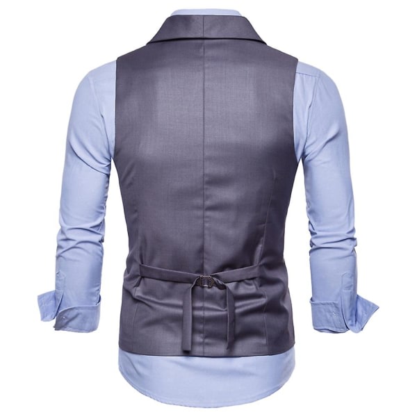 Allthemen Mens Business Formell Enfärgad Lapel Dubbelknäppt Slim Vest Gray S