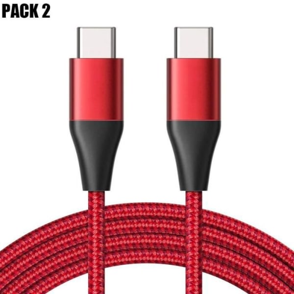 CQBB 2 USB-C till USB-C-kabel för Samsung Xiaomi Redmi OPPO - Förstärkt nylon 1 meter röd