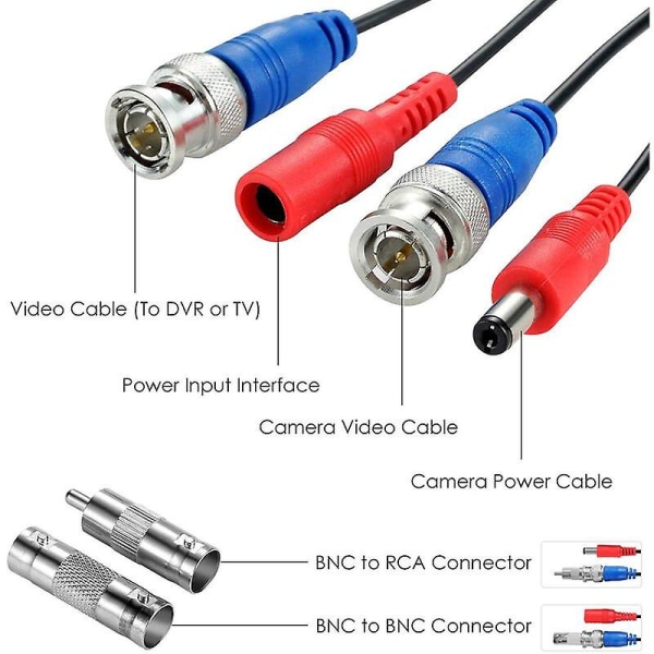 Bnc-kabel Videostrømkabel for sikkerhetsovervåking Dvr-kamera 18,3m / 60ft Svart 1 rull - svart 1 rull