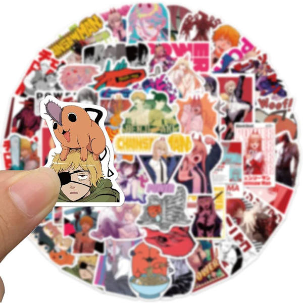 Anime Chainsaw Man tarrapaketti 50 kpl vesipulloille, kannettaville tietokoneille, rullalaudoille, muistikirjoille, lahja aikuisille, lapsille ja teineille
