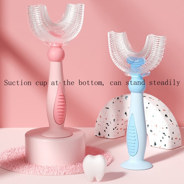 Lasten U-muotoinen hammasharja, elintarvikelaatuinen pehmeä silikoniharjaspää, 360° suuhammaspuhdistus taaperoille (2-6Y, kirsikankukkajauhe)