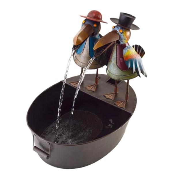 Fontän Trädgård Konstdekor Järn Djurform Skulptur med vattenpump USB Trädgård dekorativ Vattenfall Fountain Crow
