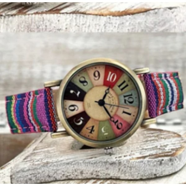 Boho Hippie Klokke Regnbue Vevd Rem Klokkerem Armbåndsur Purple