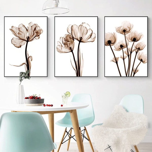 Gennemsigtige blomsterkunsttryk dekorative plakater (3 stk)