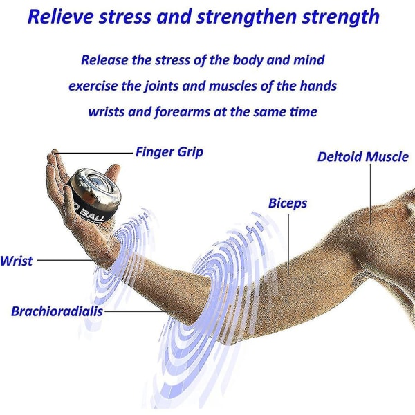 Selvstartende håndleddgyroball, håndleddsforsterkende enhet, håndforsterker, underarmstrening, brukes til å styrke armer, fingre, håndleddsbein og muskler