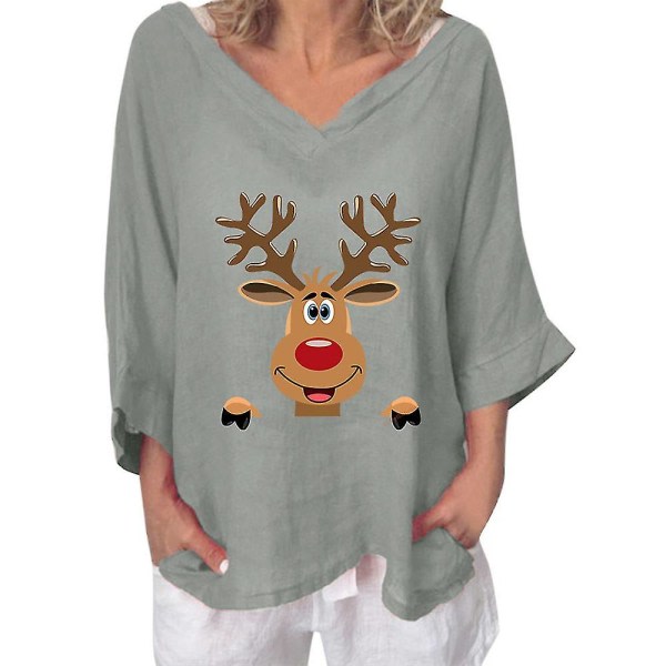 Langærmet tunika med t-shirt til jul med print til kvinder Grå 5XL