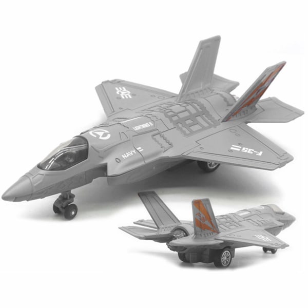 Stor legering tilbagetræk F-35 jagerfly model musik LED fly legetøj gave (farve: sort)