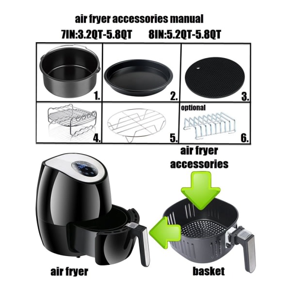 Air Fryer Accessories Passar Best Hot Fryer Accessories Set Bekvämt matlagningsverktyg för kök 6 tum