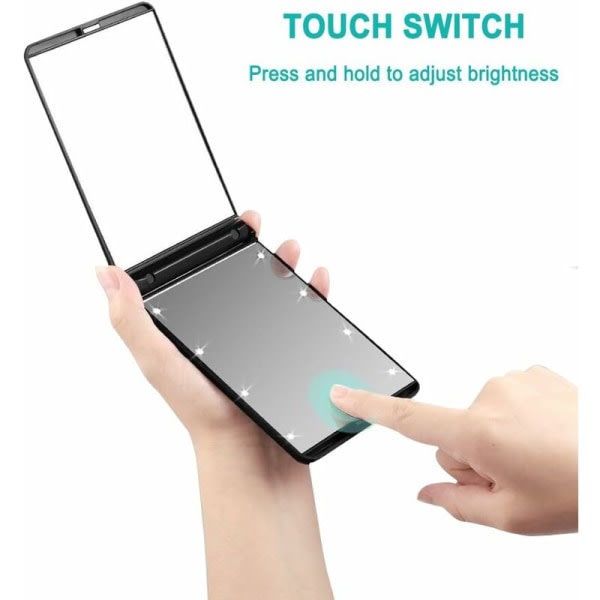 Pocket Mirror 8 LED-upplyst sminkspegel Bärbar sminkspegel 1X & 2X förstoring Dubbelsidig justerbar hopfällbar lampa för sminkresor