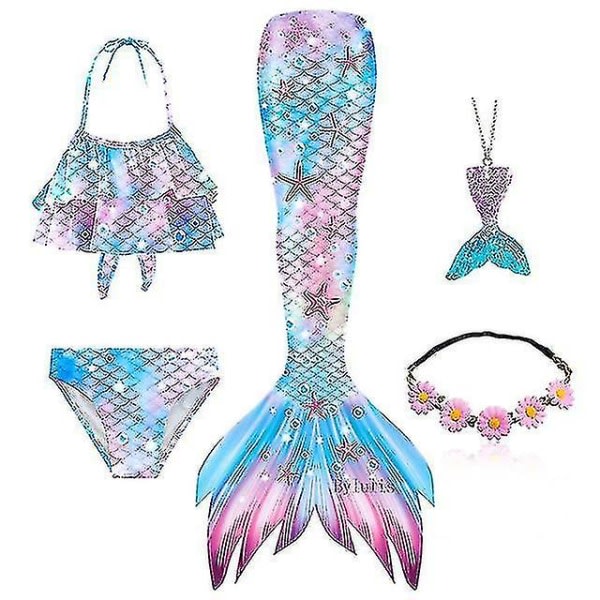 5 st/ sæt Flickor Mermaid Tail Baddräkt Barn Mermaid Ariel Cosplay Kostym Fantasy Beach Bikini Sæt 4 150