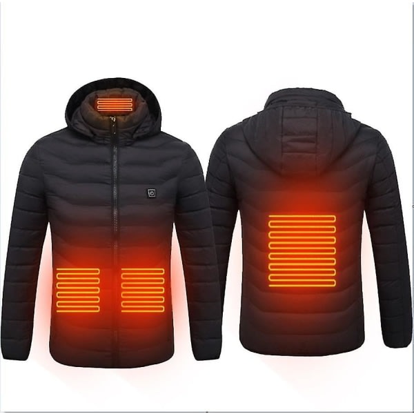 Lämmitetty takki, talvi ulkona lämmin sähkölämmitystakki, 4 lämmitysaluetta Tkl musta M