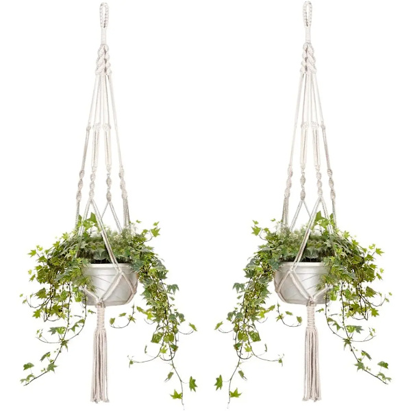Set med 2 macramé hängande korgar i bomullsrep 105cm