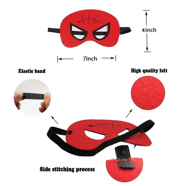 Superhelt masker festartikler for barn (32 pakker) filt og elastisk--