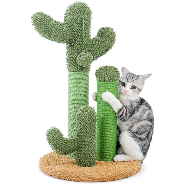 Veeki Cat Scratching Post Cactus Cat Scrapcher med 3 skrapor och interaktiv dinglande boll