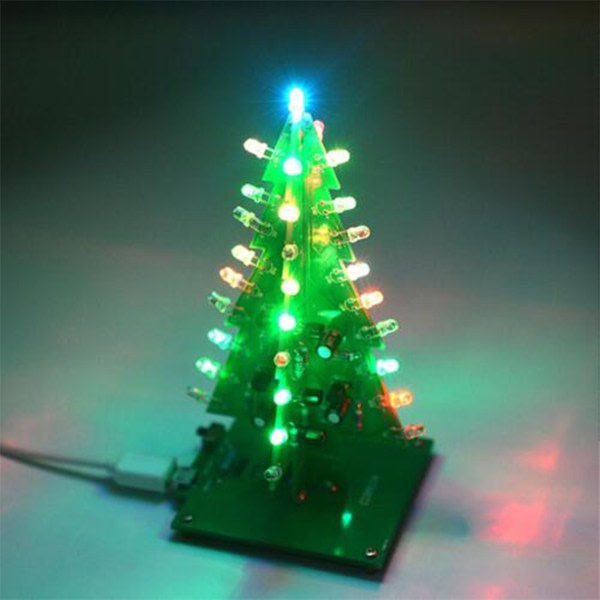 DIY 3D LED Blinkande Julgran Circuit Kit Glitter Elektronisk Julgran Set Julgran Skrivbordsdekoration Sju Färger