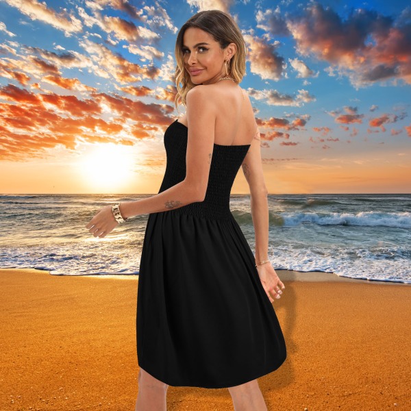 Dame Sol Stroppeløs Tube Kort kjole Sommerkjoler Casual Mini Beach Cover Up
