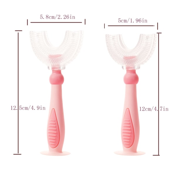 U-formet tannbørste for barn, matkvalitets mykt silikonbørstehode, 360° munnrengjøringsdesign for småbarn (2-6Y, kirsebærblomstpulver)