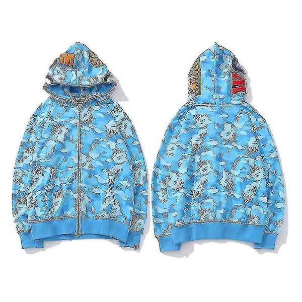 Mens Hoodie Camo Loose Zipper Jacket Men's Sweatershirt Boy-yky Sky Blue XL