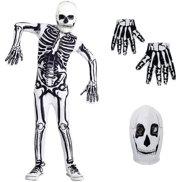 3-14 vuotiaille lapsille Skeleton Bodysuits hanskat Mask Cosplay setti 11-14 v