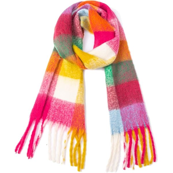 Large Chunky Plaid Scarf Coloured Checked Oversized Scarf Tassel Soft Fall Winter Thick Warm Shawl Women