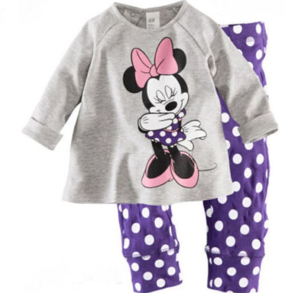 Barn Flickor Cartoon Top Byxor Pyjamas Sovkläder Set grå grey 110cm