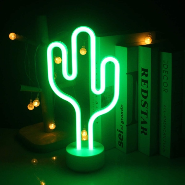 LED kaktus neonskilt, nattlys med lysfot