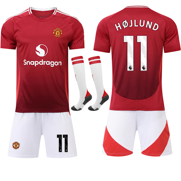 24-25 Manchester United Hjemme Barn Voksen Fotballdraktsett med Sokker No.11 Højlund No.11 Højlund 26