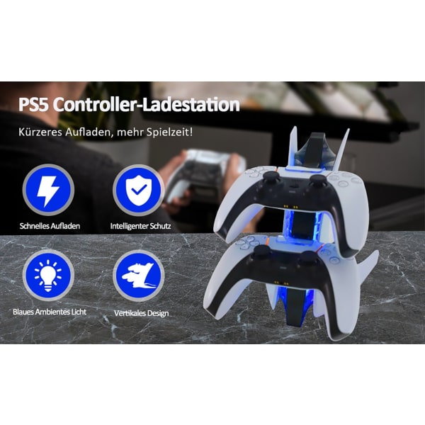 PS5 controller ladestation, 2 timers hurtig opladning LED ind