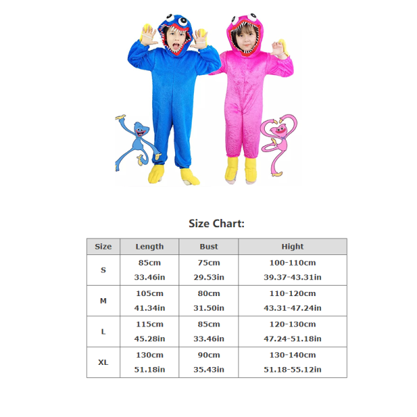 Poppy Playtime Huggy Wuggy Kids Pyjama Cosplay Costume Bodysuit pinkki XL