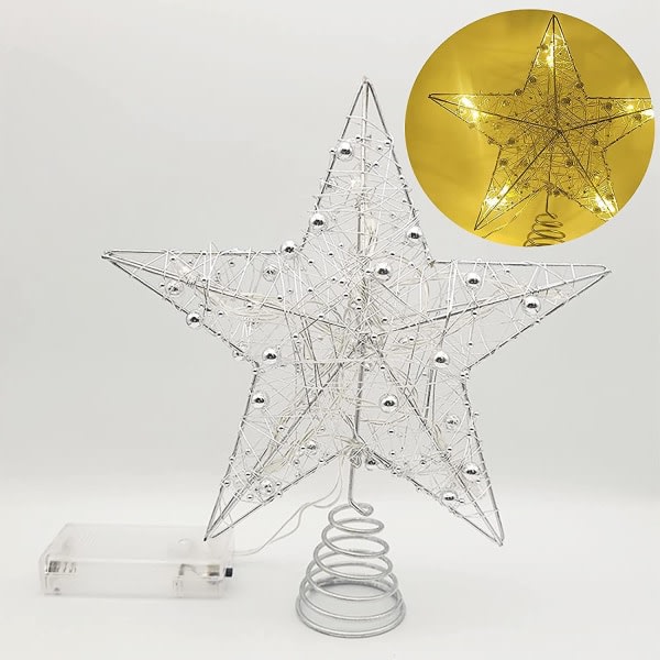 25 cm stjerne julegran, julgran topper dekoration, Light Up stjerne julgran indendørs udendørs julgran topper dekoration, Light Up