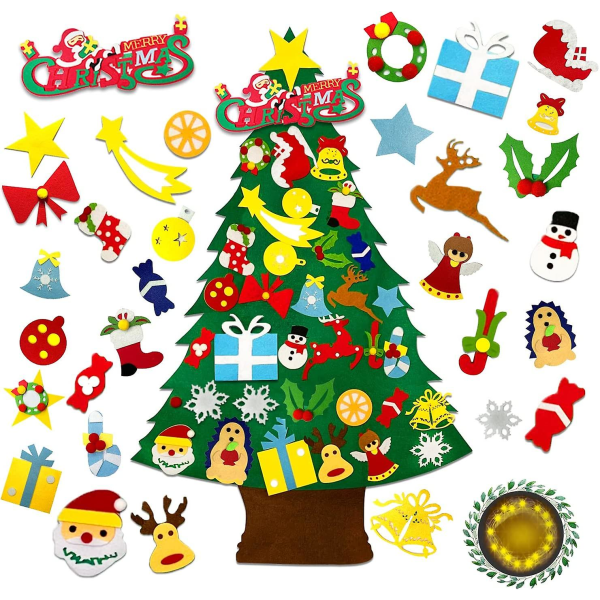 Filt julgran DIY Småbarn veggsats med 36 delar prydnadsföremål 3,6 fot filt present