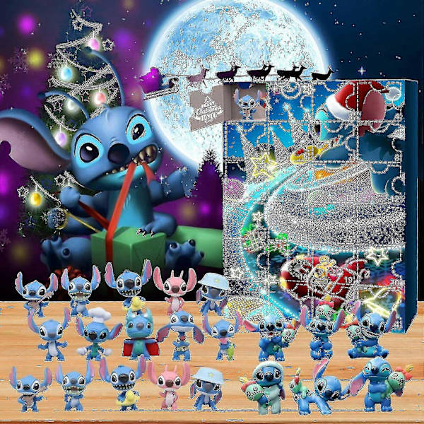 Lilo & Stitch Piirretyt Hahmot Joulukalenteri 24 kpl Piirrettyjä Leikkikalupalikoita Koristelu Alaspäinlaskenta Kalenteri-sz3 A