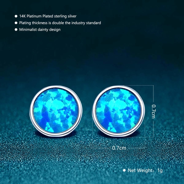 Blå opal ørestikker 925 sterling sølv små runde 7 mm modegave smykker Hypoallergene øreringe