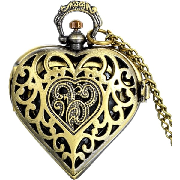 Vintage Silver Tone Heart Locket Style watch fickurshalsband för flickor Dam Kvinnor, 30-tums kedja, för mors dag