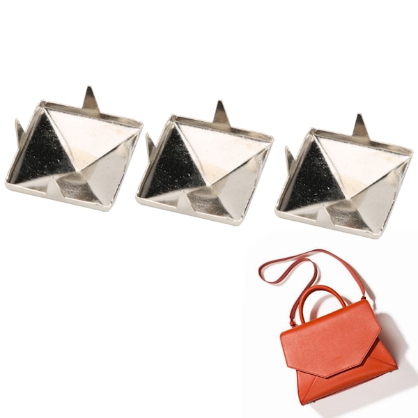 100 stk Firkantede Pyramid Punk Nitter 4 Klo Metall Spiker for Armbånd Klær Sko Veske Sølv 12mm 0.1