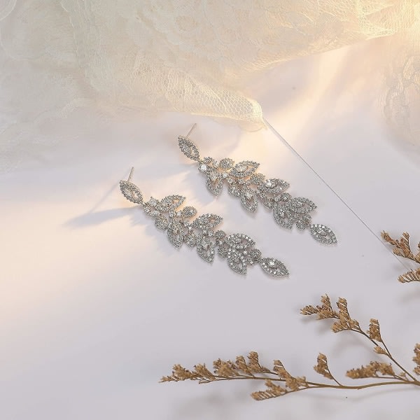 Bröllopsbröllopsljuskrona örhängen, Crystal Strass Drop Dingle örhängen for kvinner Brudar 02.Sølv