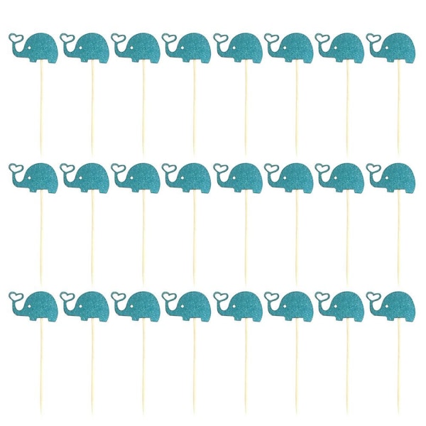 24 stk. Elefantkage Topper Små Elefant Cupcake Picks Til Baby Shower Fødselsdag Tema Fest Dekorationer Tilbehør (Blå) Blå Blue