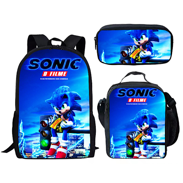 Sonic skolväska för barn, matkasse, pennfodral set om tre - lager 25