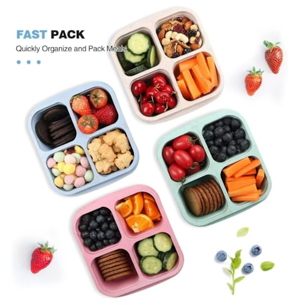 Matlåda med 4 fack för barn och vuxna, indelad lunchlåda för skolan (Grön/Blå/Rosa/Vit)[YD]