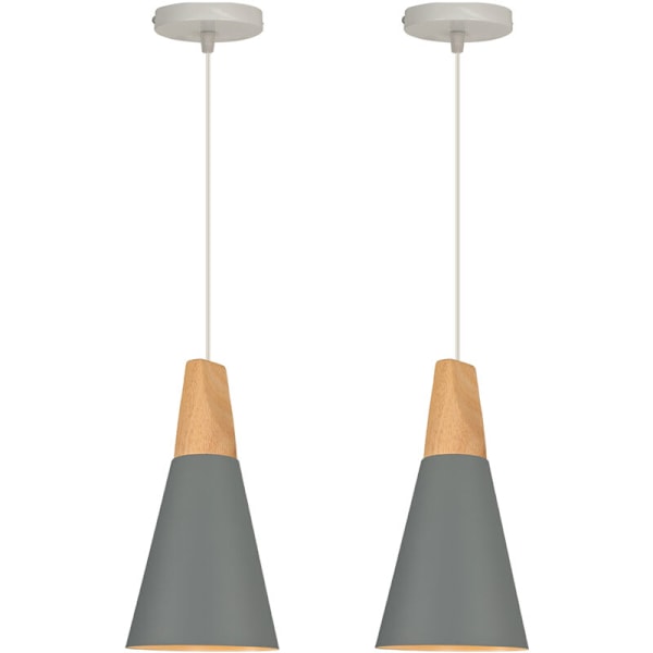 Moderne enkel taklampe i metall og tre, justerbar DIY-pendellampe, 2 stk, grå