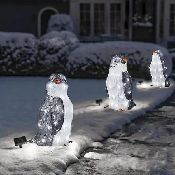 3. selvlysande pingvin utendørs julekorationer med LED-hagelamper, liten